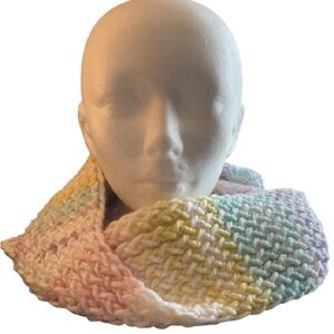 Handmade soft pastel knit scarf, approx. 60 x 4 inches, cozy knitted for adults